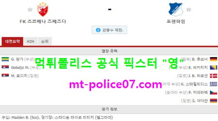 12월4일 유로파리그 분석 즈베즈다 vs 호펜하임 먹폴 픽스터 영