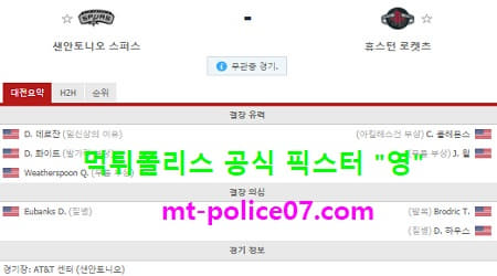1월15일 NBA 분석 샌안토니오 vs 휴스턴 먹폴 픽스터 영