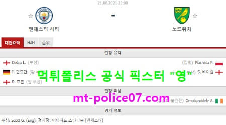 8월21일 EPL 분석 맨시티 vs 노리치 먹폴 픽스터 영