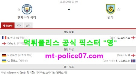 10월16일 EPL 분석 맨시티 vs 번리 먹폴 픽스터 영