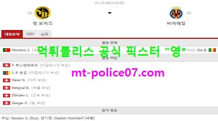 10월21일 챔스 분석 영보이즈 vs 비야레알 먹폴 픽스터 영
