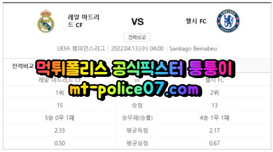 4월13일 챔피언스리그 레알마드리드 첼시 분석 먹폴 퉁퉁이