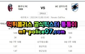4월12일 세리에A 볼로냐 삼프도리아 분석 먹폴 퉁퉁이
