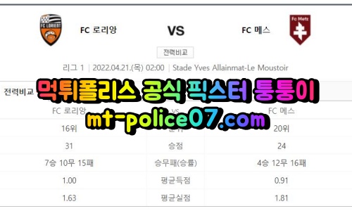 4월21일 리그앙 로리앙 메스 분석 먹폴 퉁퉁이