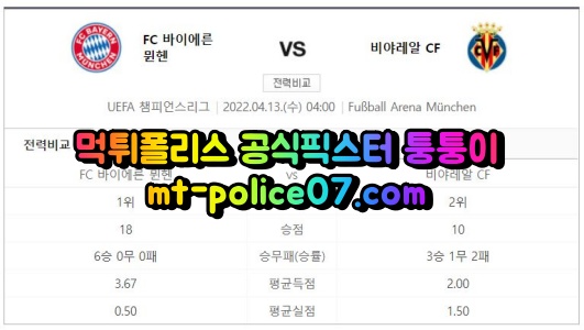 4월13일 챔피언스리그 뮌헨 비야레알 분석 먹폴 퉁퉁이