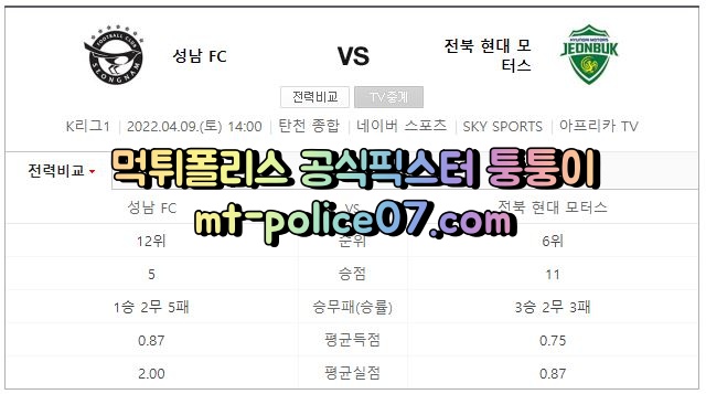 4월9일 K리그 성남FC 전북현대 분석 먹폴 퉁퉁이
