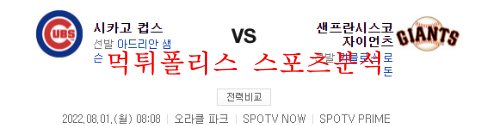 8월1일 MLB 샌프란시스코 자이언츠 시카고컵스 분석 먹튀폴리스