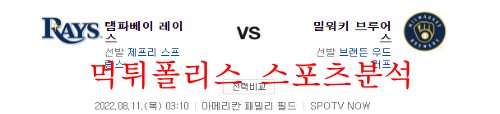 8월11일 MLB 밀워키 브루어스 탬파베이 레이스 분석 먹튀폴리스