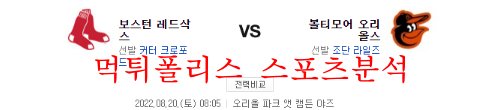 8월20일 MLB 볼티모어 오리올스 보스턴 레드삭스 야구분석 먹튀폴리스