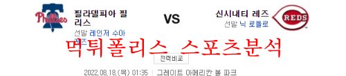8월18일 MLB 신시내티 레즈 필라델피아 필리스 분석 먹튀폴리스