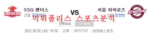 8월2일 KBO 키움히어로즈 SSG랜더스 크보 분석 먹튀폴리스