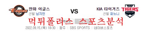 9월15일 KBO KIA타이거즈 한화이글스 야구분석 먹튀폴리스