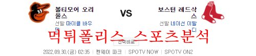 9월30일 MLB 보스턴 레드삭스 볼티모어 오리올스 분석 먹튀폴리스