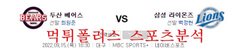9월15일 KBO 삼성라이온즈 두산베어스 야구분석 먹튀폴리스