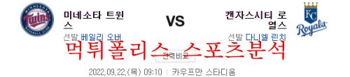 9월22일 MLB 캔자스시티 로열스 미네소타 트윈스 분석 먹튀폴리스