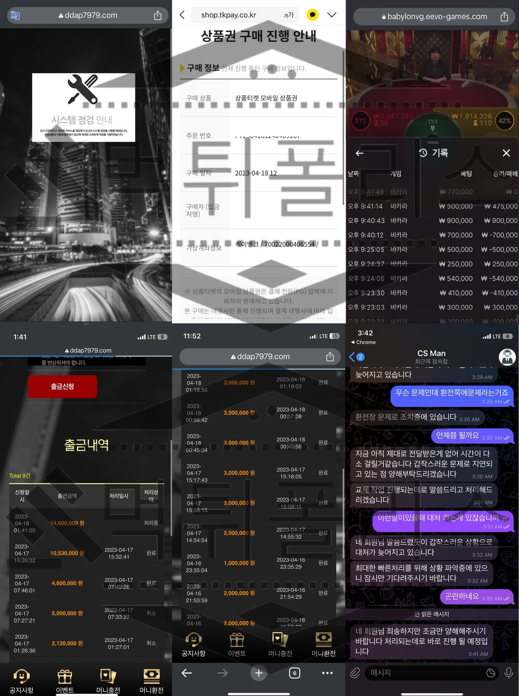 땁 카지노 먹튀 범죄 증거자료