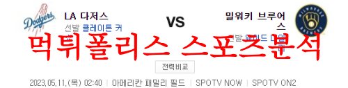 5월11일 MLB 밀워키 브루어스 LA 다저스 해외프로야구 분석 먹튀폴리스