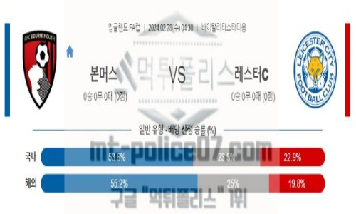 02월28일 본머스 vs 레스터시티 해축분석