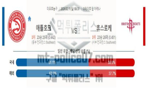 02월 11일 애틀랜타 vs 휴스턴 nba농구분석