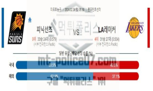 02월 26일 피닉스 vs la레이커스 nba농구분석