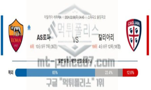 02월 06일 AS 로마 VS 칼리아리 칼초 해축분석