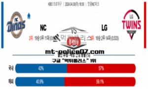 2024년 4월 30일 18:30 KBO 프로야구 NC : LG 스포츠 픽