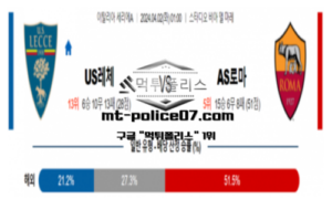2024년 4월 2일 00:59 세리에A US레체 vs AS로마 축구분석 2024년 4월 2일 00:59 세리에A US레체 vs AS로마 축구분석