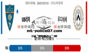 2024년 5월 14일 01:30 이탈리아 세리에A US 레체 : 우디네세 칼초 스포츠 픽