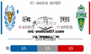 2024년 6월 22일 18:00 대한민국 K리그1 대구FC vs 전북현대 스포츠 픽 2024년 6월 22일 18:00 대한민국 K리그1 대구FC vs 전북현대 스포츠 픽
