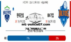 2024년 11월 21일 19:00 V-리그 프로배구 현대건설 vs IBK기업은행 스포츠 픽