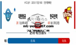 2025년 1월 17일 19:00 V-리그 프로배구 대한항공 vs 한국전력 스포츠 픽 2025년 1월 17일 19:00 V-리그 프로배구 대한항공 vs 한국전력 스포츠 픽