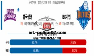 2025년 1월 21일 19:00 V-리그 프로배구 흥국생명 vs IBK기업은행 스포츠 픽