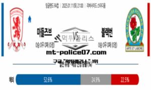 2025년 1월 11일 21:00 잉글랜드 FA컵 미들즈브러 vs 블랙번 스포츠 픽