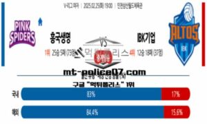 2025년 2월 25일 19:00 V-리그 프로배구 흥국생명 vs IBK기업은행 스포츠 픽