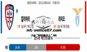 2025년 2월 4일 04:45 이탈리아 세리에A 칼리아리 vs SS라치오 스포츠 픽 2025년 2월 4일 04:45 이탈리아 세리에A 칼리아리 vs SS라치오 스포츠 픽