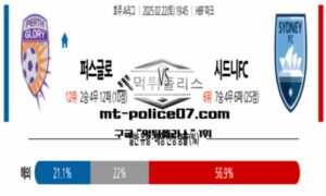2025년 2월 22일 19:45 호주 A리그 퍼스 글로리 vs 시드니FC 스포츠 픽