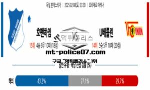 2025년 2월 8일 23:30 독일 분데스리가 호펜하임 vs 우니온 베를린 스포츠 픽 2025년 2월 8일 23:30 독일 분데스리가 호펜하임 vs 우니온 베를린 스포츠 픽