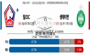 2025년 2월 02일 05:05 프랑스 리그앙 릴 OSC vs AS 생테티엔 스포츠 픽