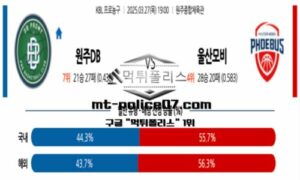 2025년 3월 27일 19:00 KBL 프로농구 원주DB vs 울산모비스 스포츠 픽