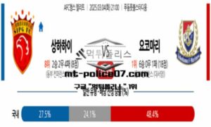 2025년 3월 4일 21:00 AFC 챔피언스리그 상하이 하이강 vs 요코하마 스포츠 픽
