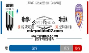 2025년 4월 5일 16:00 호주 A리그 웨스턴 유나이티드 vs 퍼스 글로리 스포츠 픽