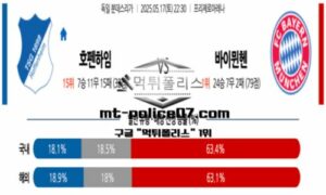 2025년 5월 17일 22:30 독일 분데스리가 호펜하임 vs 바이에른뮌헨 스포츠 픽 2025년 5월 17일 22:30 독일 분데스리가 호펜하임 vs 바이에른뮌헨 스포츠 픽