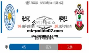 2025년 5월 3일 23:00 잉글랜드 프리미어리그 레스터 시티 vs 사우샘프턴 스포츠 픽 2025년 5월 3일 23:00 잉글랜드 프리미어리그 레스터 시티 vs 사우샘프턴 스포츠 픽