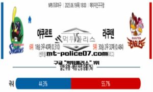 2025년 6월 19일 18:00 NPB 일본야구 야쿠르트 vs 라쿠텐 스포츠 픽