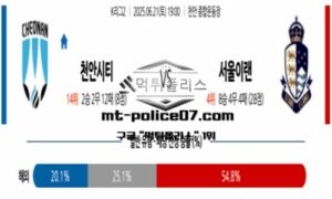 2025년 6월 21일 19:00 K리그2 천안 시티 vs 서울 이랜드 스포츠 픽