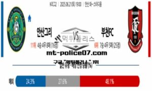 2025년 6월 21일 19:00 K리그2 안산 그리너스 vs 부천FC 스포츠 픽