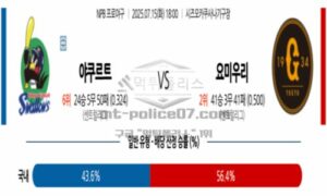 2025년 7월 15일 18:00 NPB 일본야구 야쿠르트 vs 요미우리 스포츠 픽 2025년 7월 15일 18:00 NPB 일본야구 야쿠르트 vs 요미우리 스포츠 픽