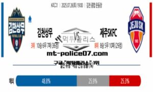 2025년 7월 26일 19:00 K리그1 김천상무 vs 제주SKFC 스포츠 픽