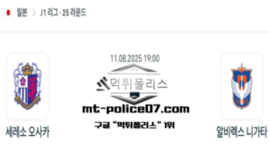 2025년 8월 11일 19:00 J1리그 일본축구 세레소 오사카 vs 알비렉스 니가타 스포츠 픽