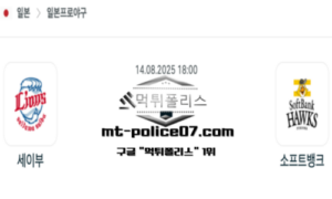 2025년 8월 14일 18:00 NPB 일본야구 세이부 vs 소프트뱅크 스포츠 픽